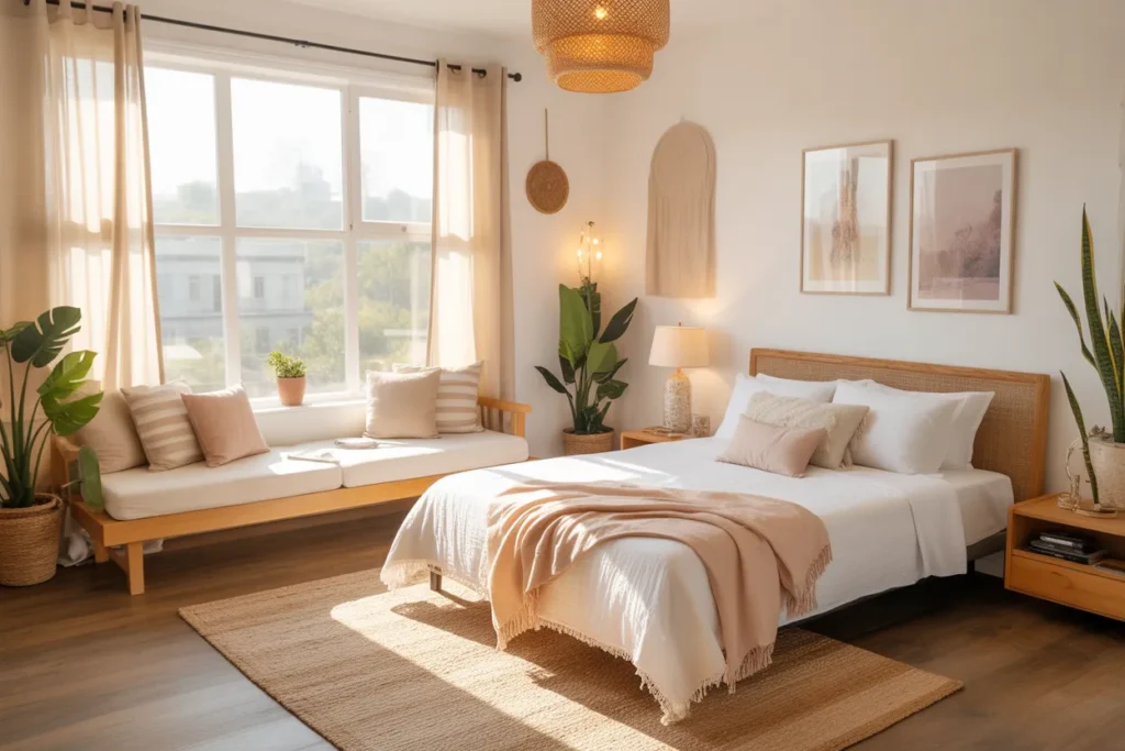 bed and couch in one room