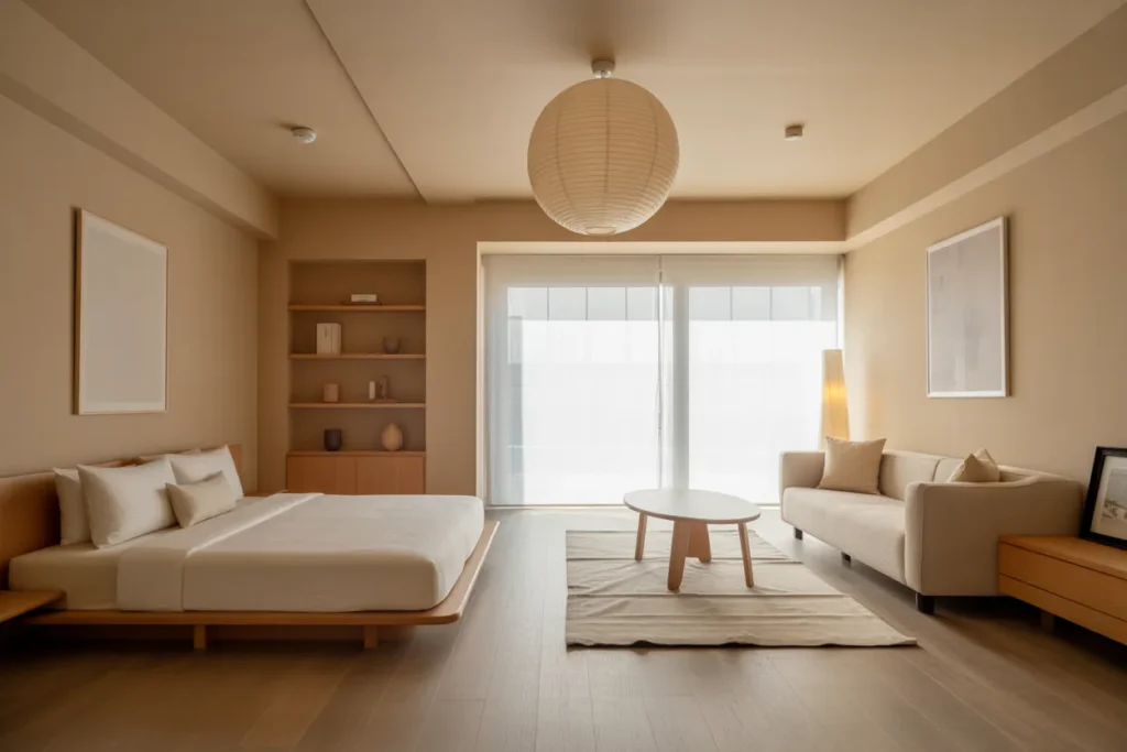 bed and couch in one room