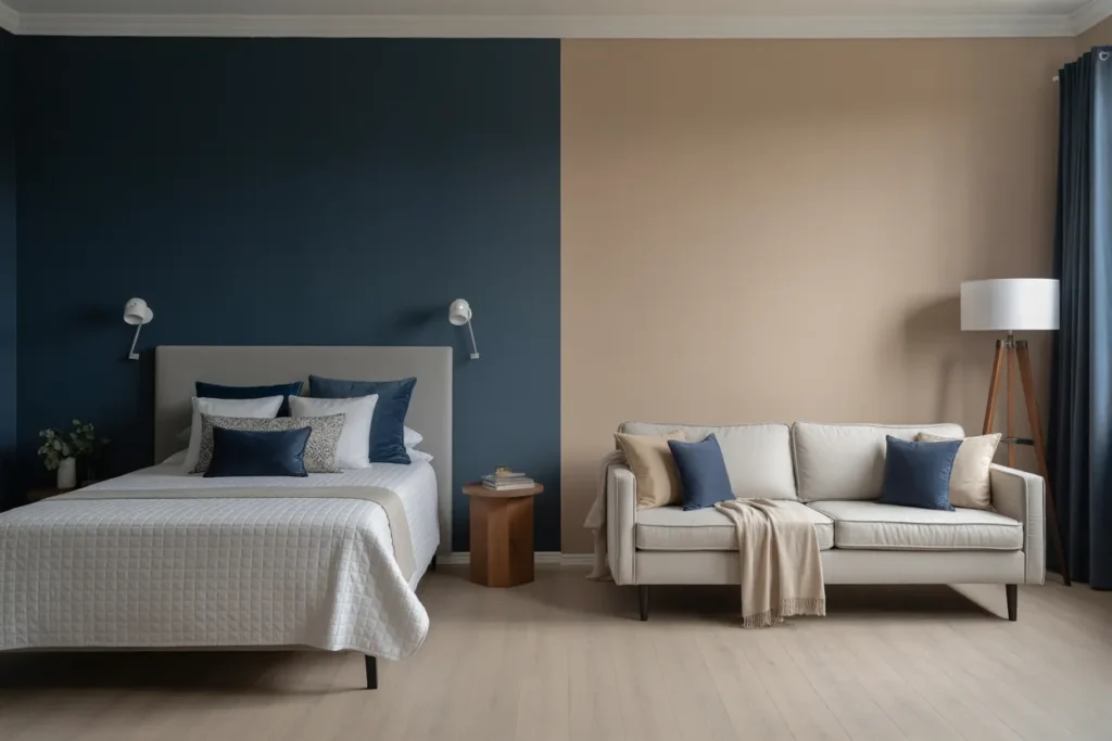 bed and couch in one room
