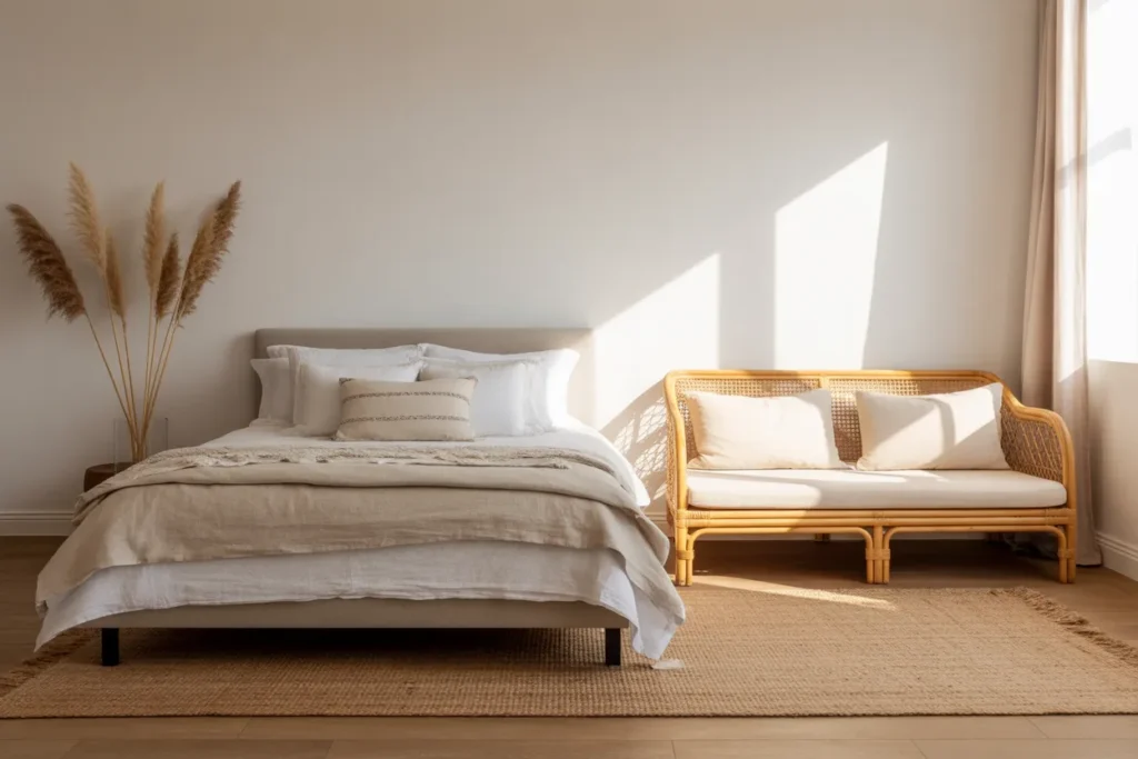 bed and couch in one room