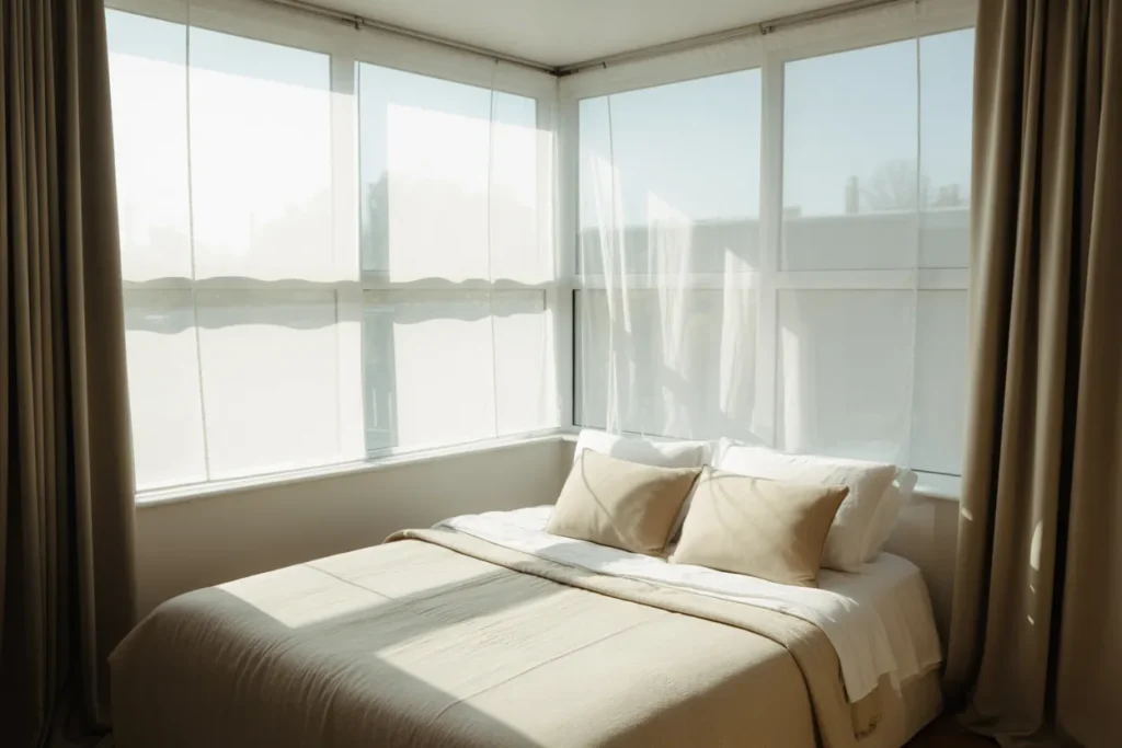bed in corner of room