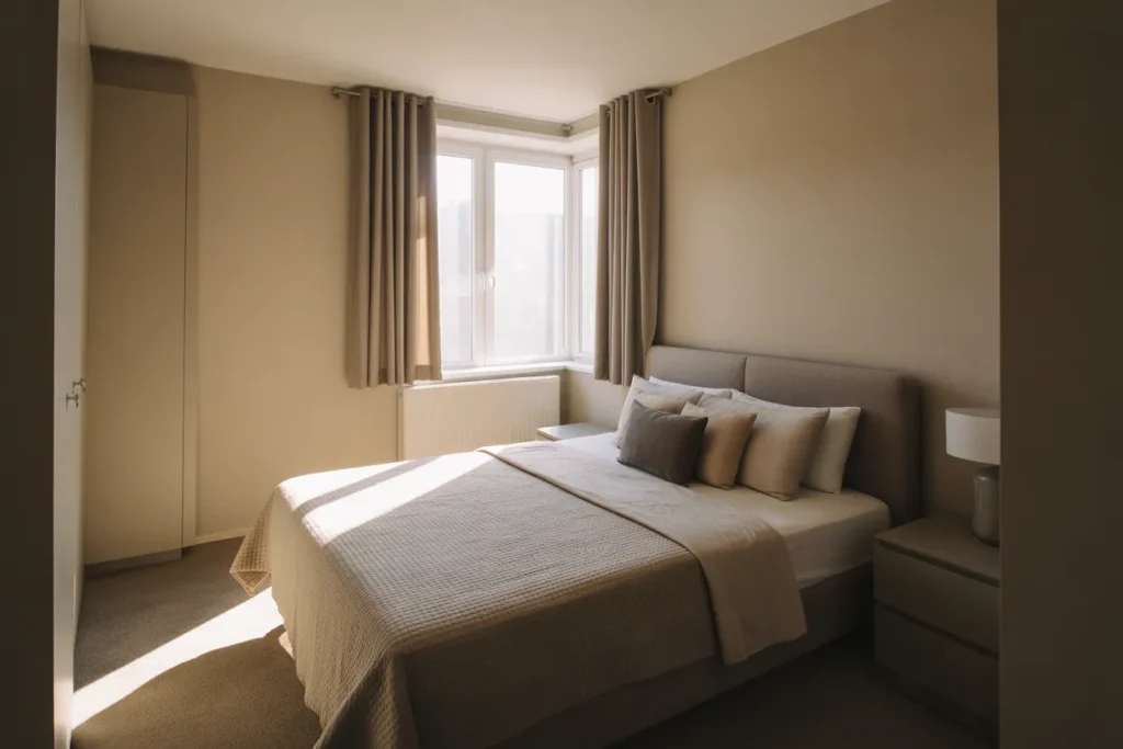 bed in corner of room