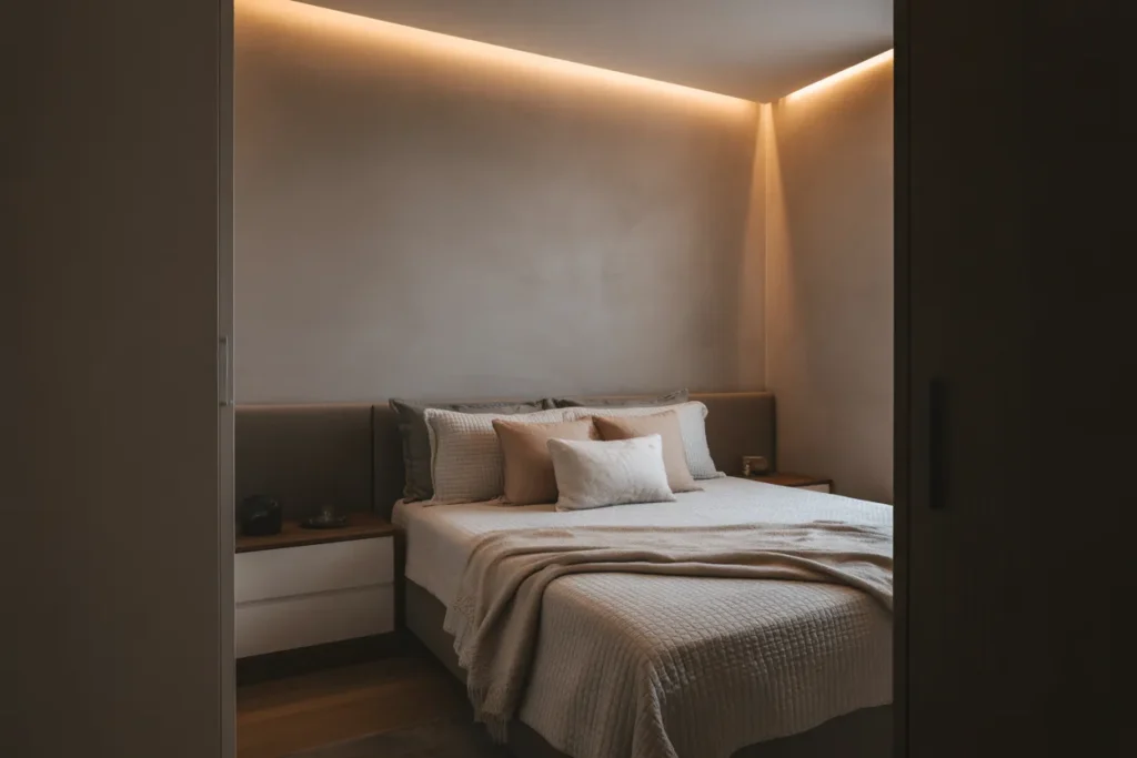 bed in corner of room