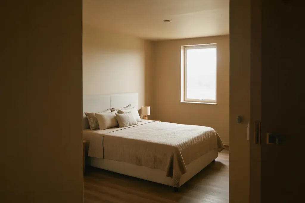 bed in corner of room