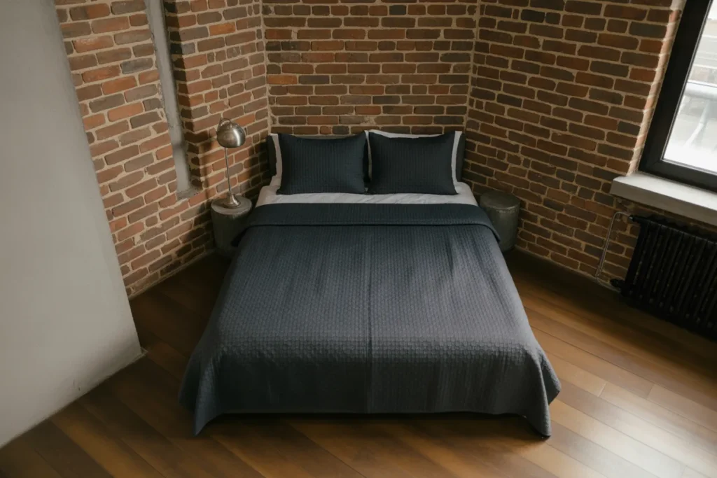 bed in corner of room