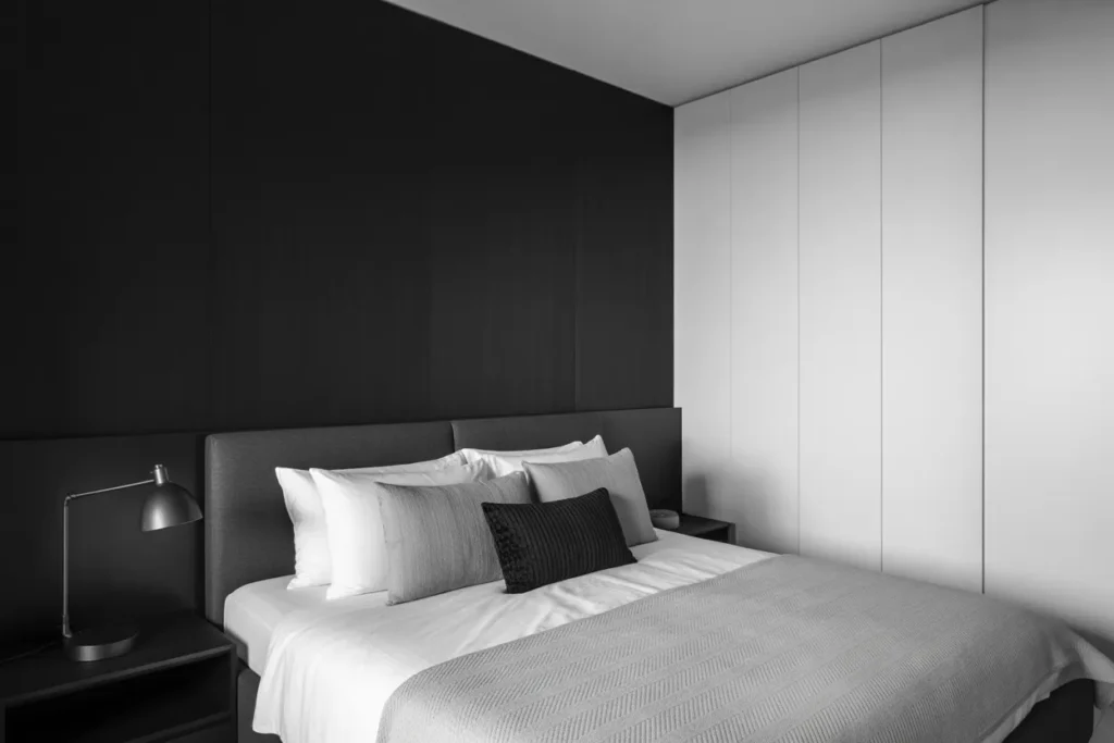 bed in corner of room