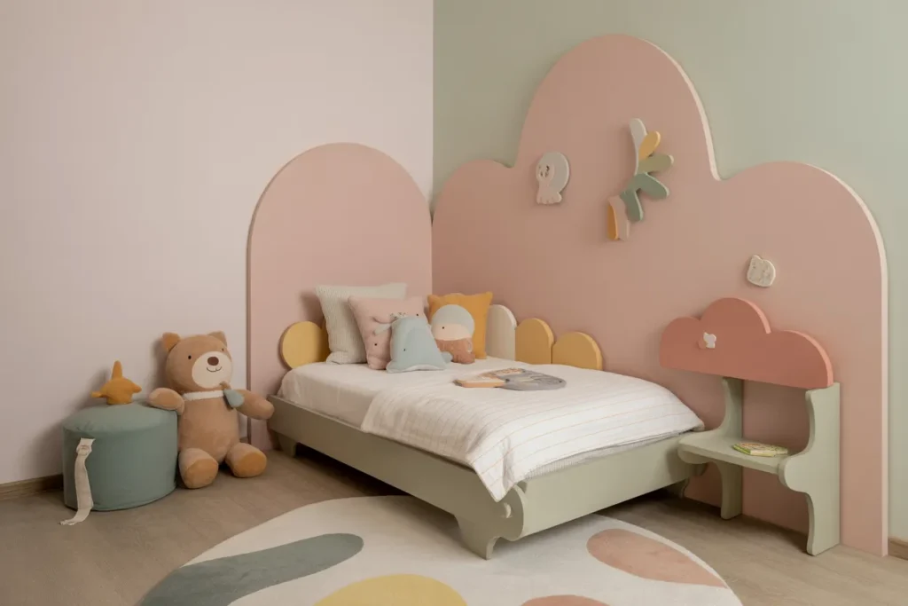bed in corner of room