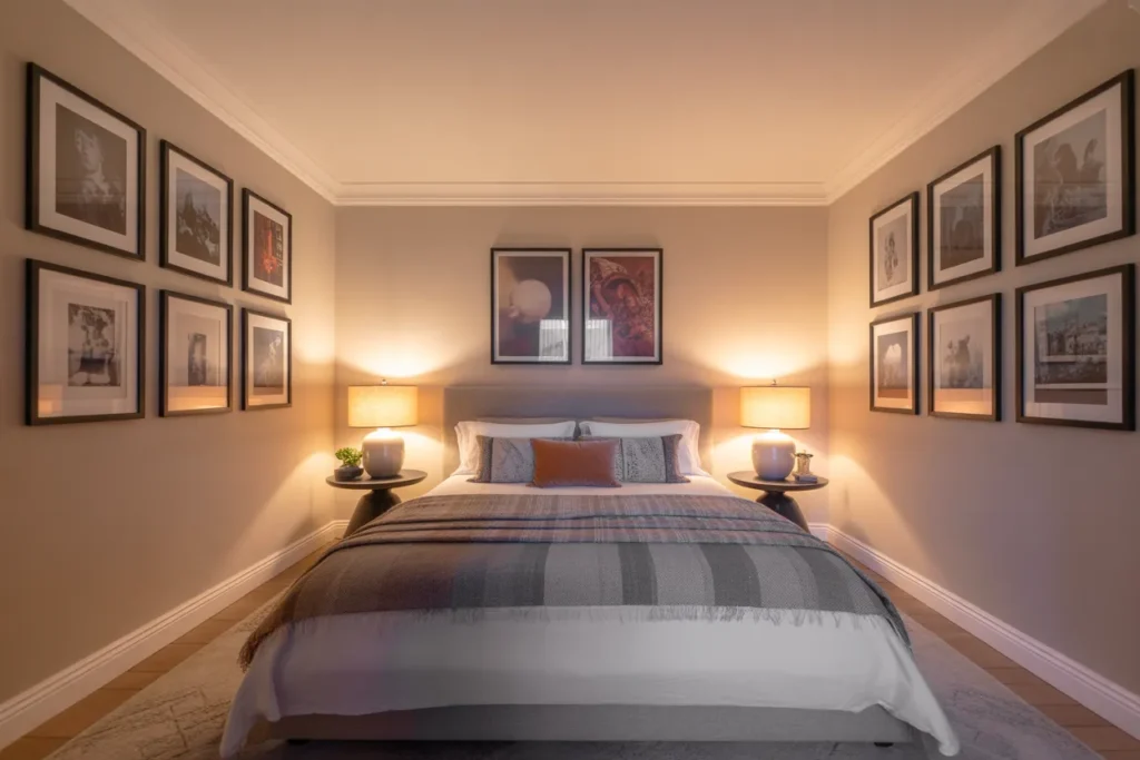 bed in middle of room