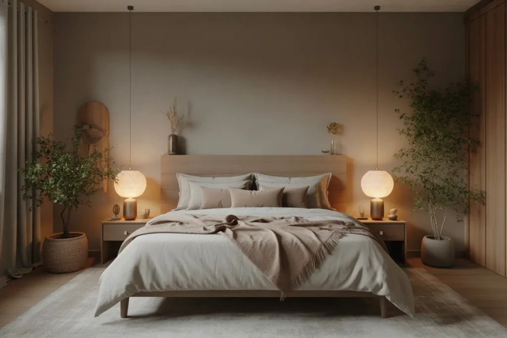 bed in middle of room