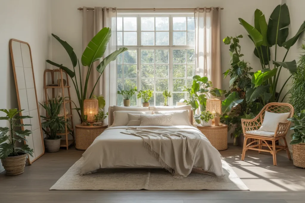 bed in middle of room
