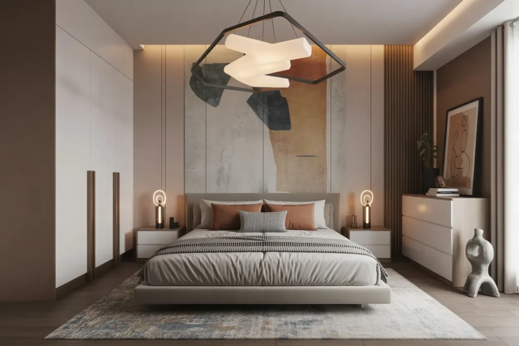 bed in middle of room