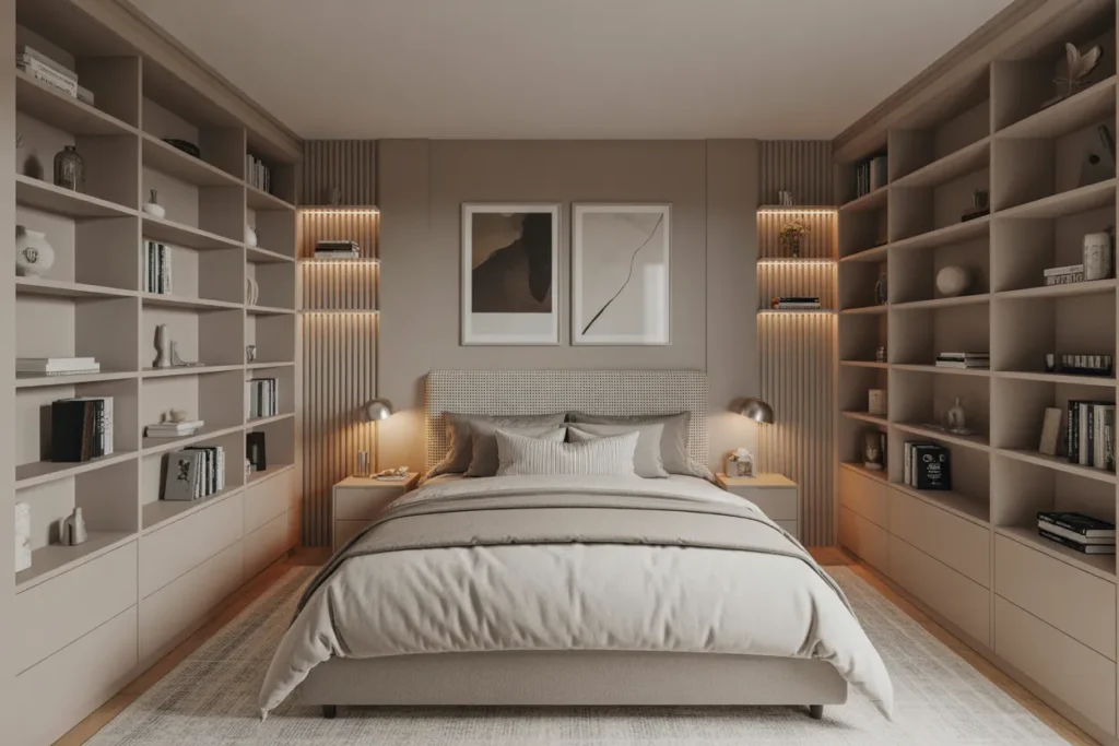 bed in middle of room