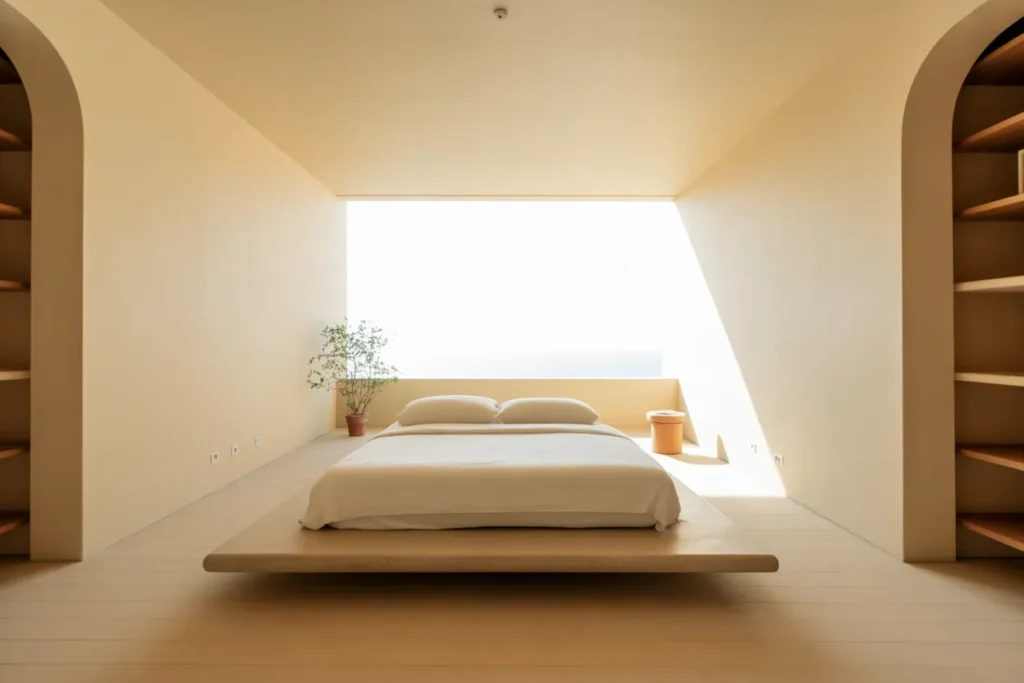 bed in middle of room