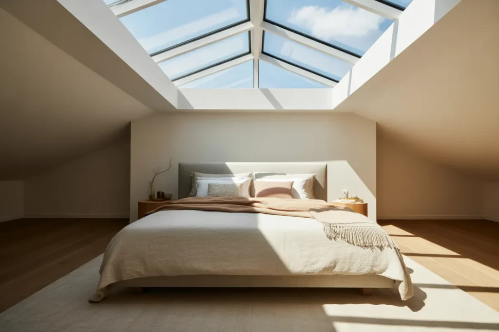 bed in middle of room