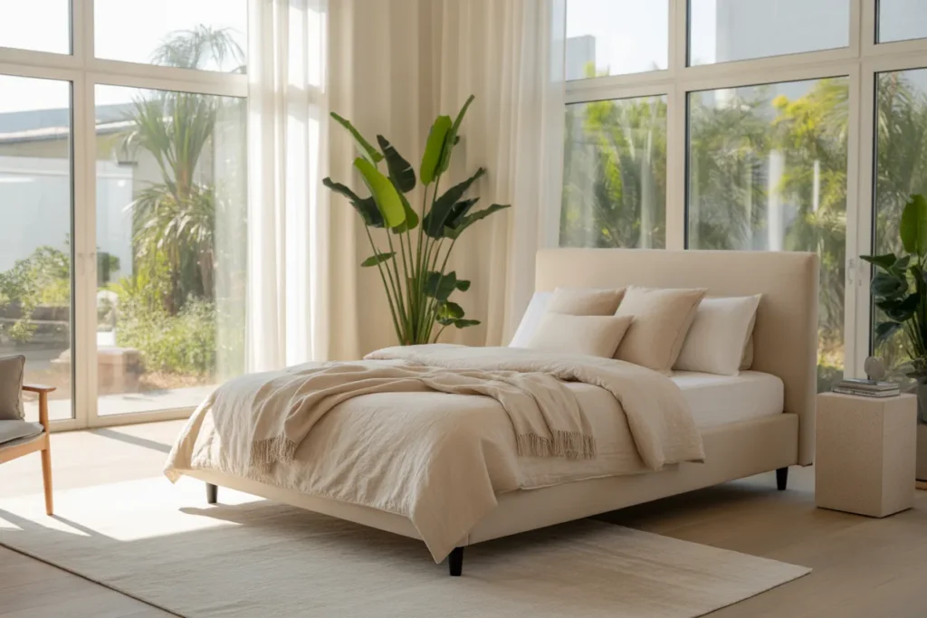 beige bed frame room ideas