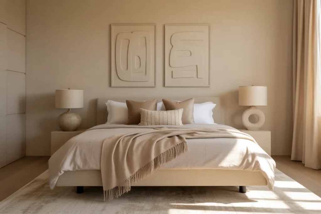 beige bed frame room ideas