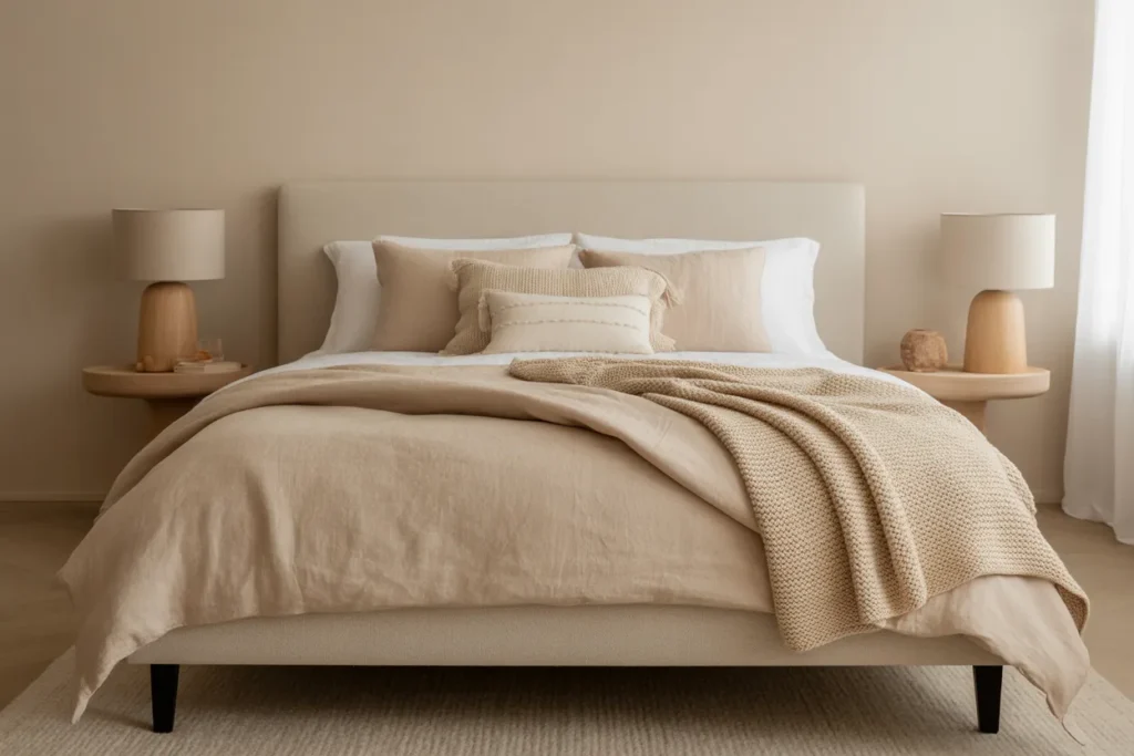beige bed frame room ideas