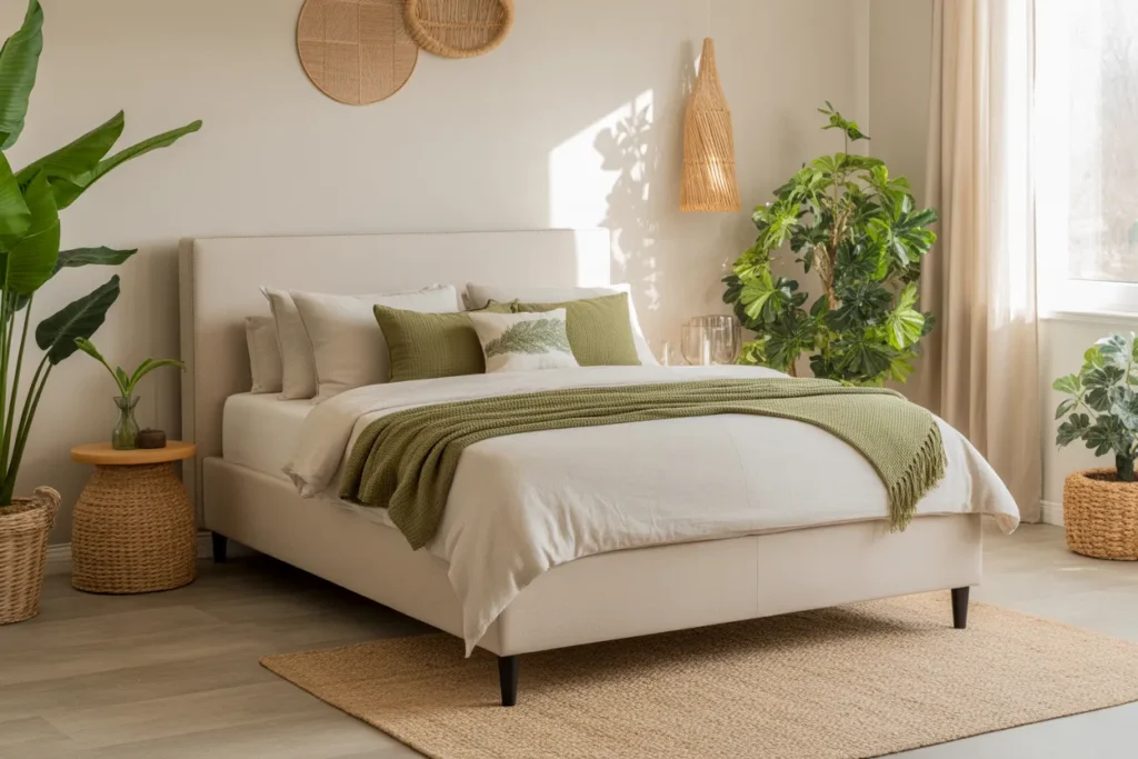 beige bed frame room ideas