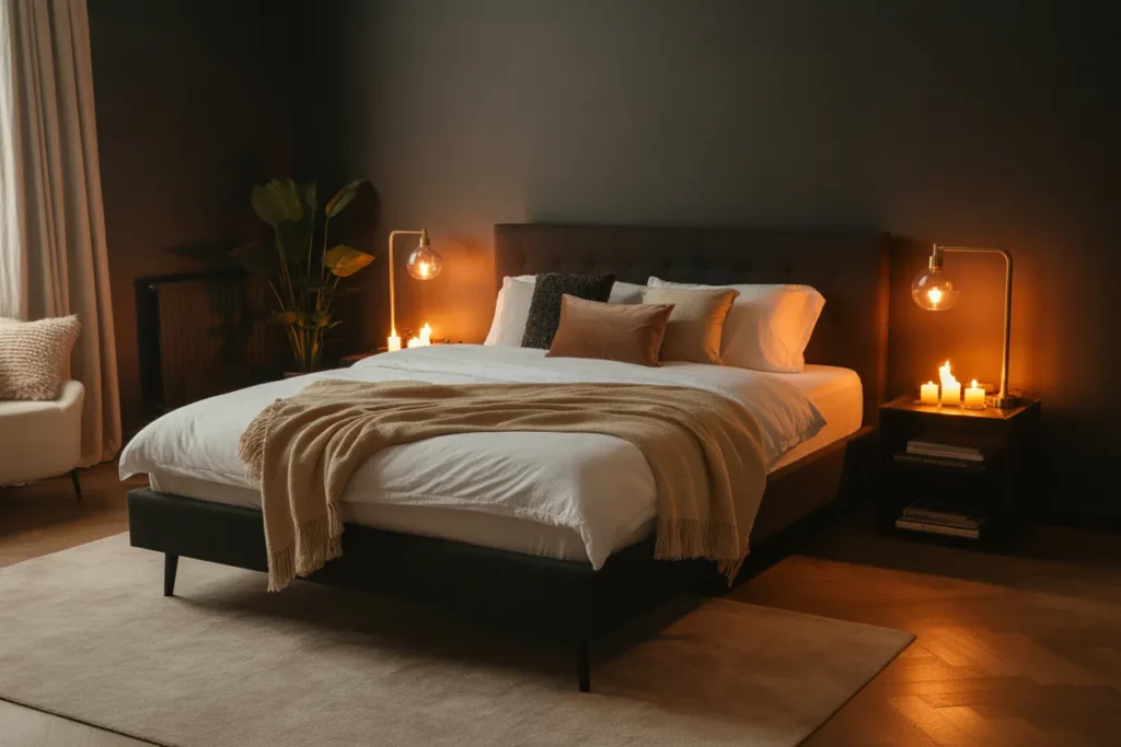 black bed frame room ideas