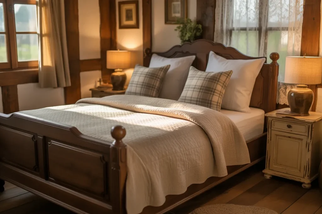dark wood bed frame room ideas