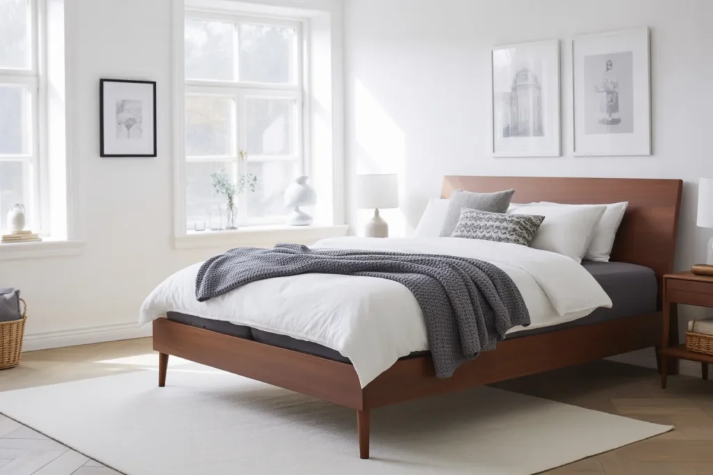 dark wood bed frame room ideas