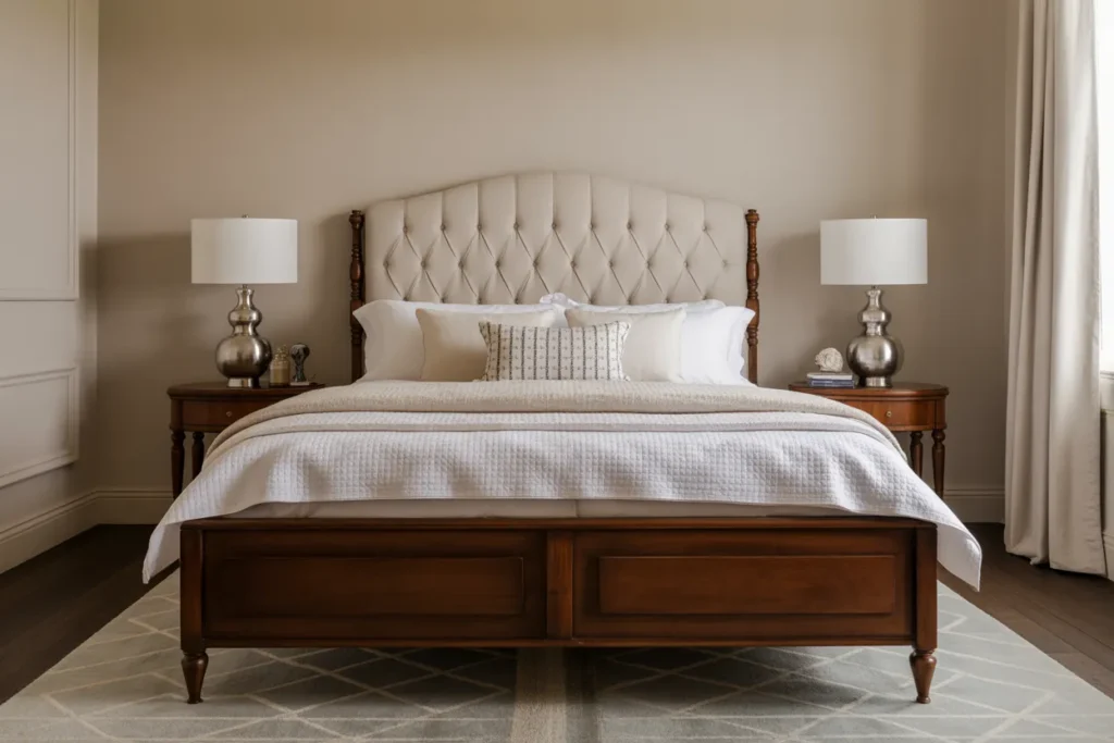 dark wood bed frame room ideas