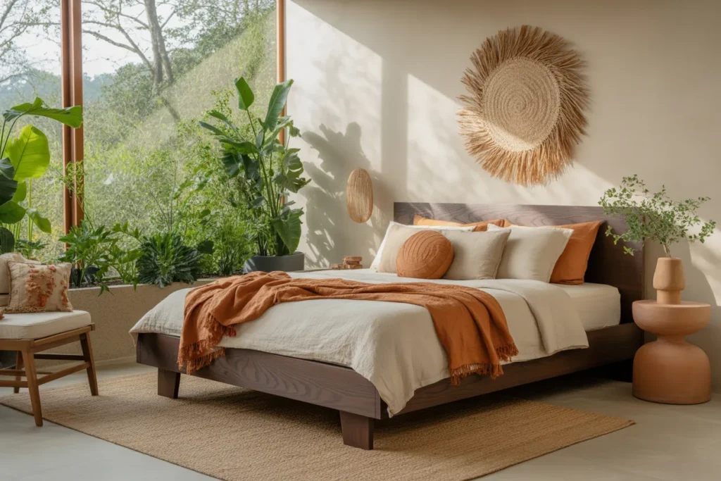 dark wood bed frame room ideas