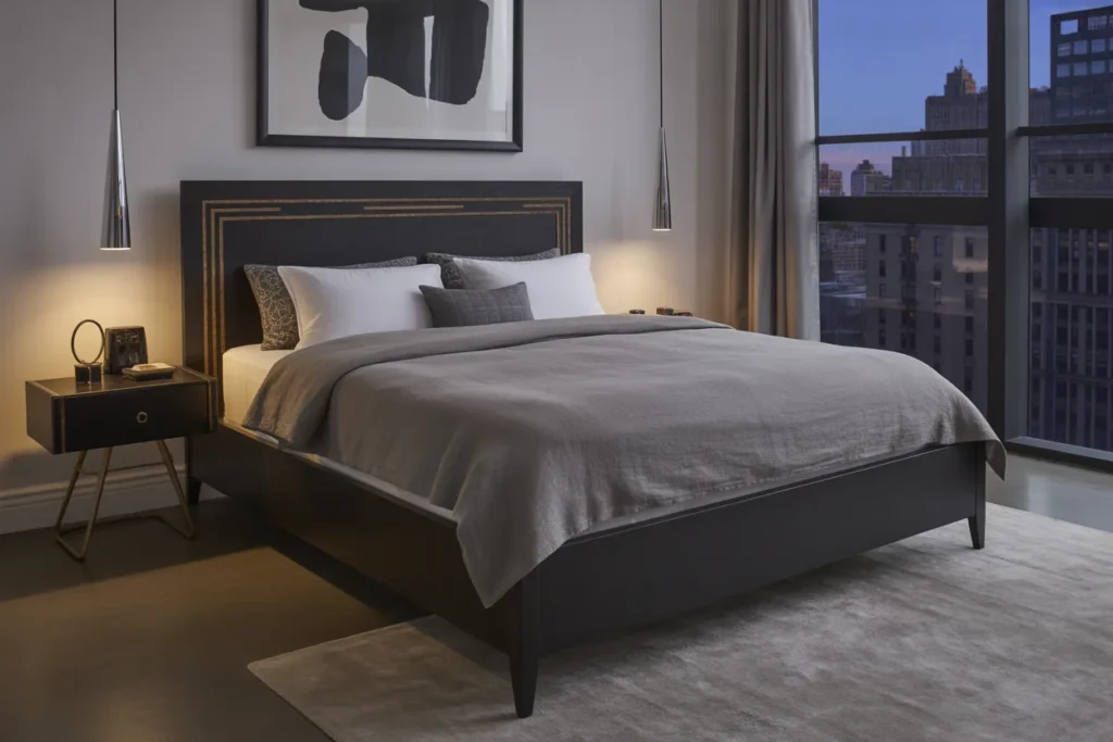 dark wood bed frame room ideas