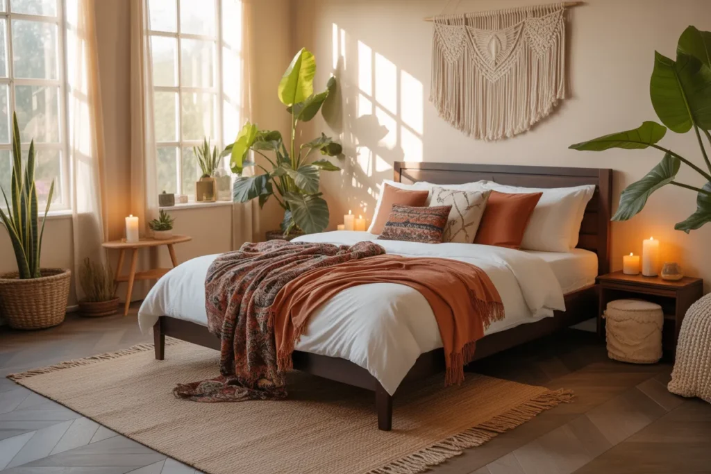 dark wood bed frame room ideas