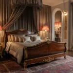 dark wood bed frame room ideas