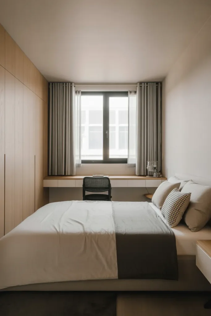 bed against window small room