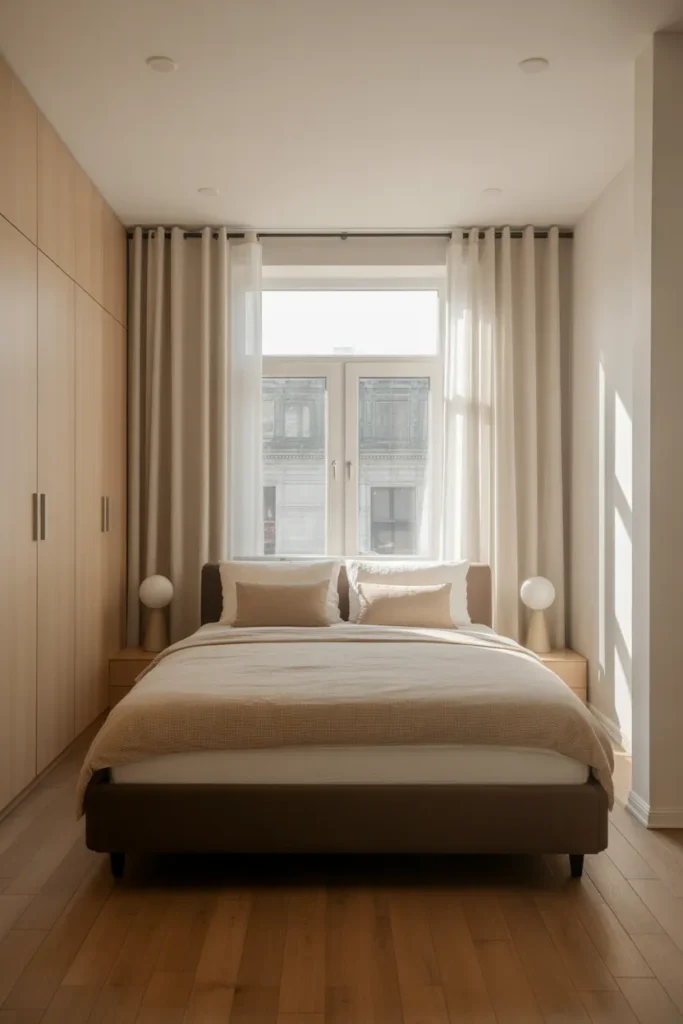 bed against window small room