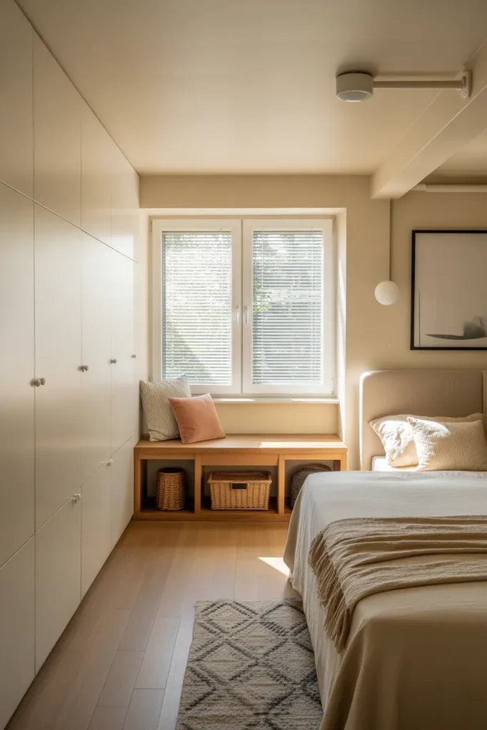 bed against window small room