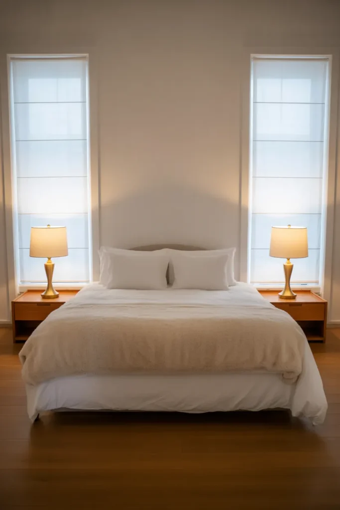 bed against window small room