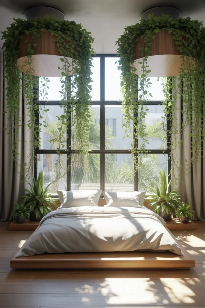 bed against window small room