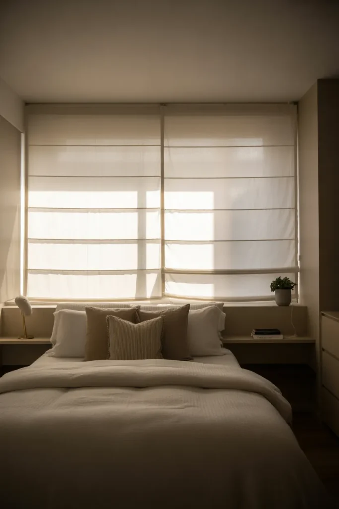 bed against window small room