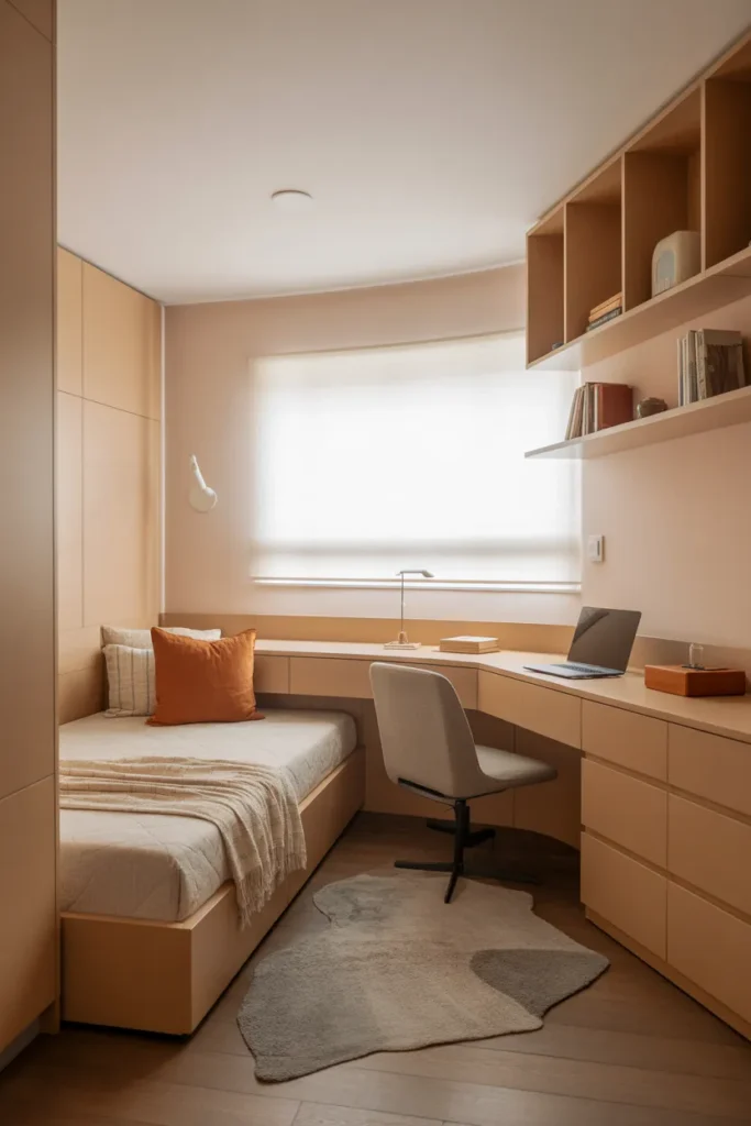bed and desk layout small room