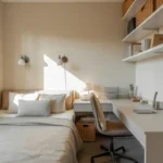 bed and desk layout small room