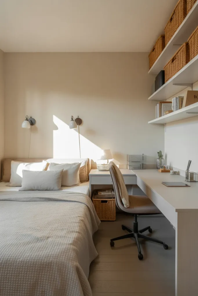 bed and desk layout small room