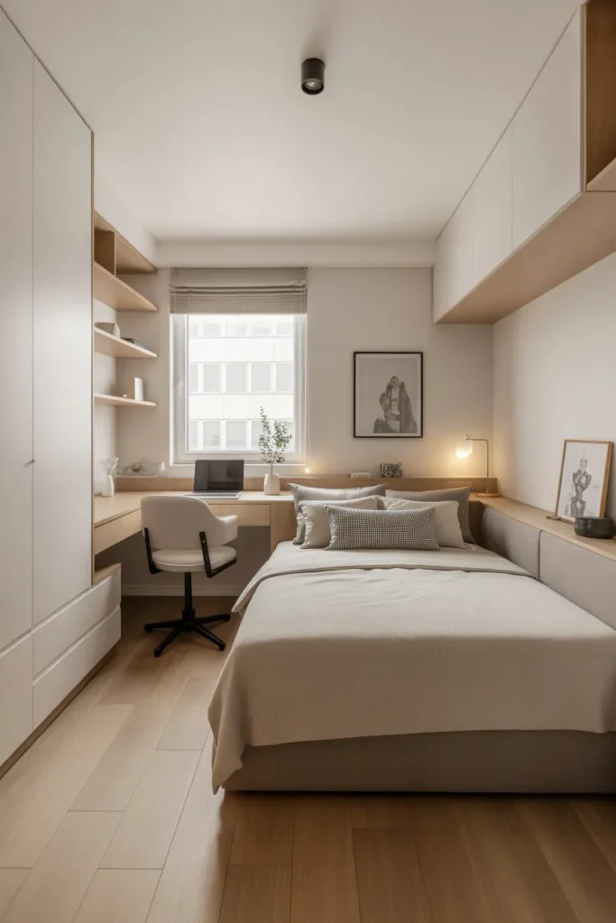 bed and desk layout small room