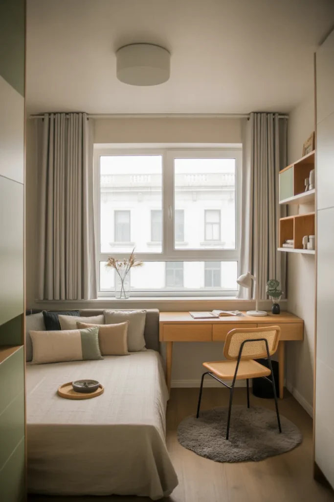 bed and desk layout small room