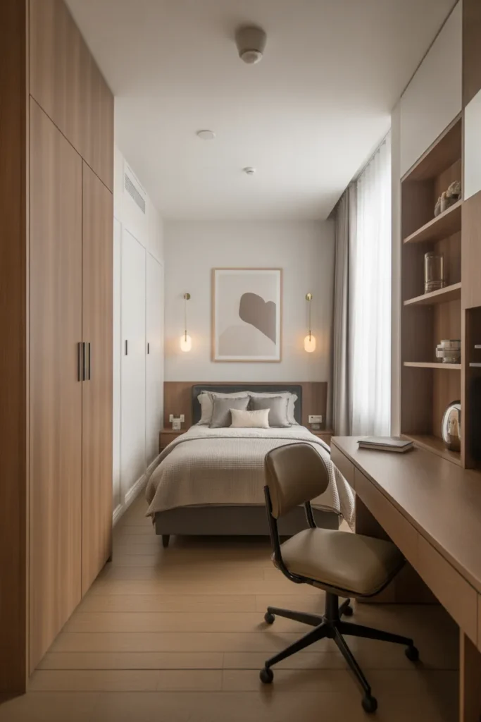 bed and desk layout small room