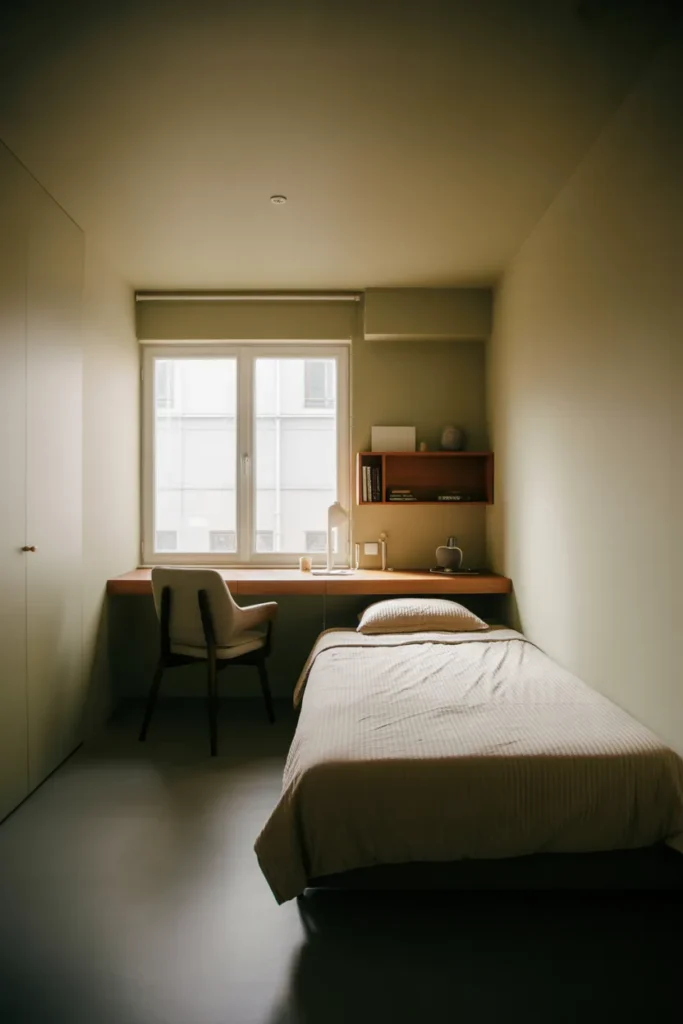 bed and desk layout small room