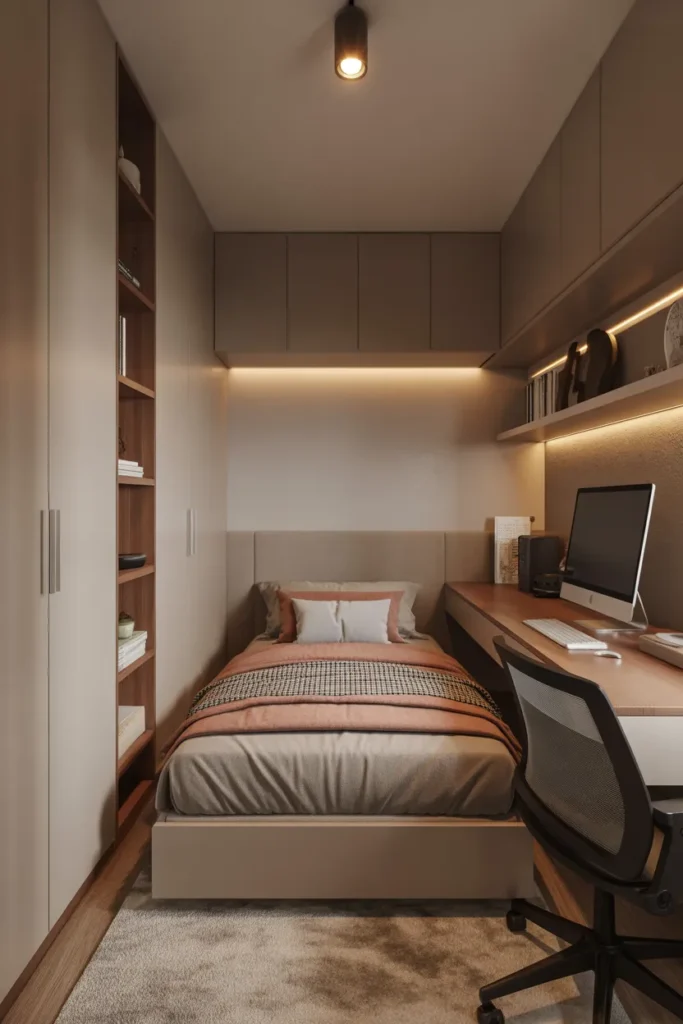 bed and desk layout small room