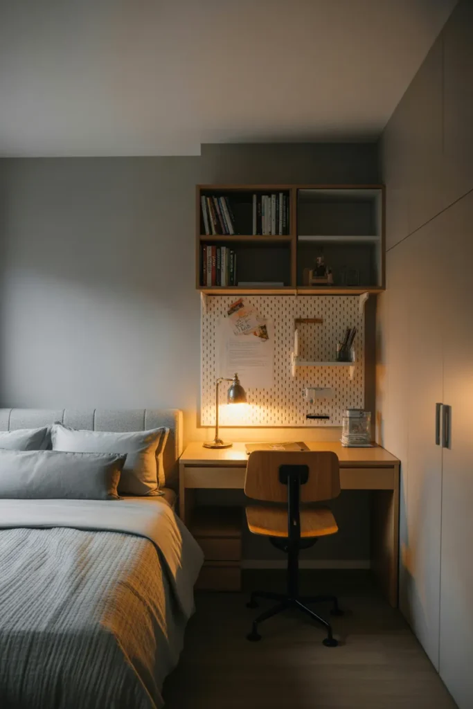 bed and desk layout small room