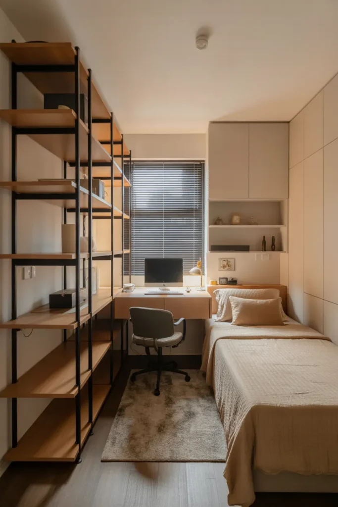 bed and desk layout small room