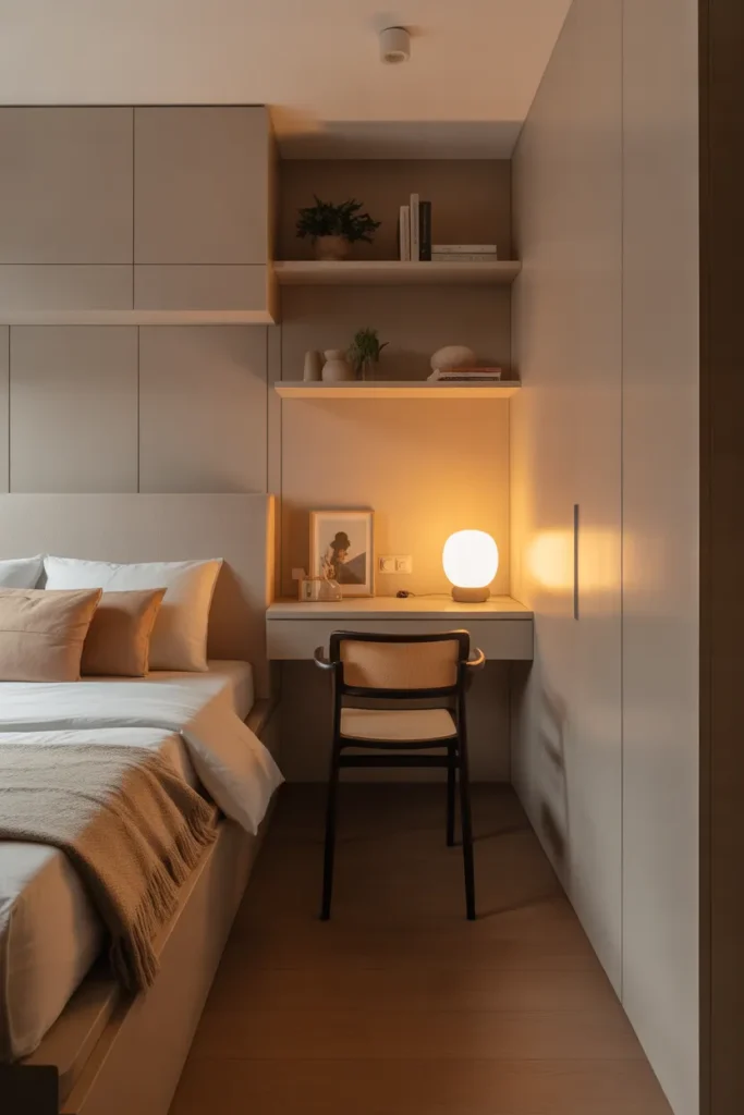 bed and desk layout small room
