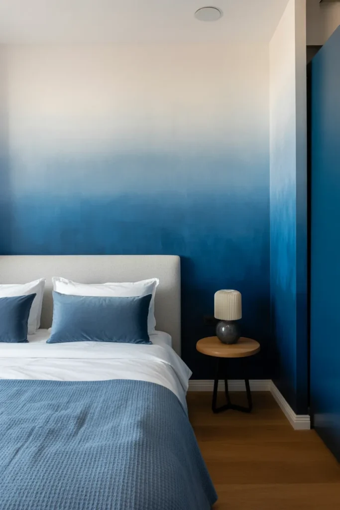 blue wallpaper bedroom