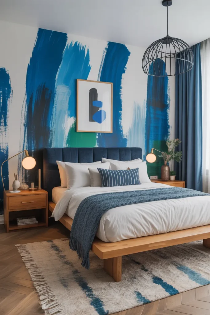 blue wallpaper bedroom