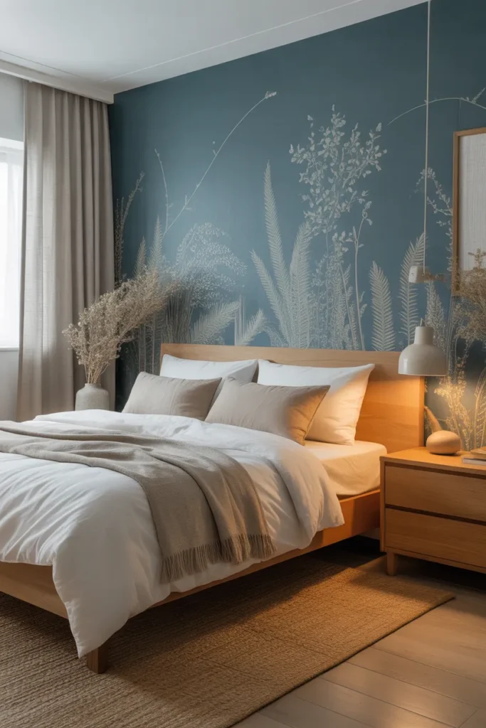 blue wallpaper bedroom